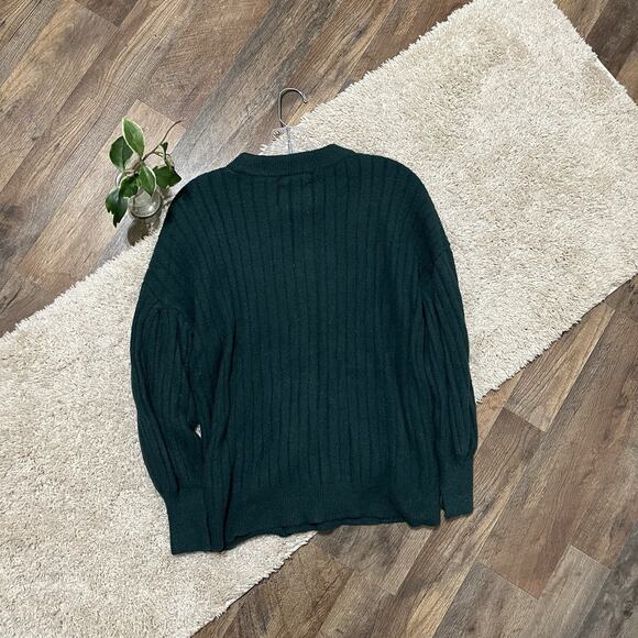 Aerie Size Small Oversized Green Ribbed Crewneck Split Cuff Pullover Sweater - Picture 6 of 6